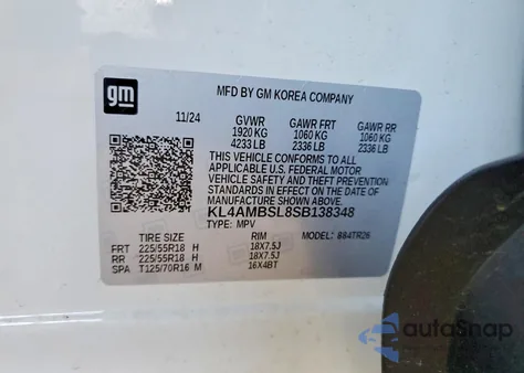 2025 Buick Encore Gx Preferred из США, поврежденный, VIN KL4AMBSL8SB138348